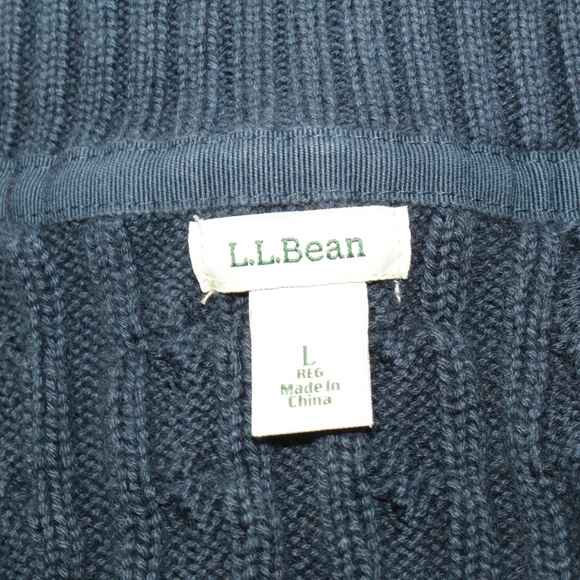 LL Bean Navy Blue Zip Up Cotton Knit Sweater Sz L - Picture 7 of 8